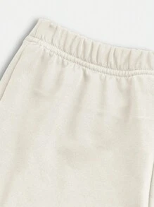 SHEIN Leap Crew 青少年女孩休闲简约短袖上衣和长裤两件套服装，适合夏季 - 米色 - 查看 6