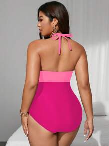 Swim Chiccia 加大码纯色简约连体泳衣，带 3D 蝴蝶兰花装饰，适合日常穿着、海滩和度假、夏季 - 彩色 - 查看 2