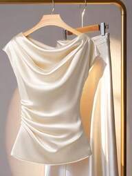 Franclia Blusa elegante y ceñida de unicolor con caída, para verano