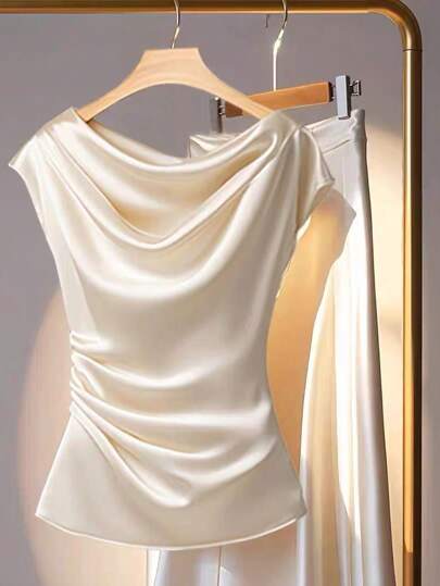 Franclia Blusa elegante y ceñida de unicolor con caída, para verano