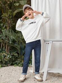 SHEIN Tween Boys' Casual Distressed Tapered Denim Jeans - Dark Wash - View 5