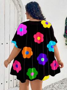 SHEIN CURVE+ Casual Minimalist All Over Print Plus Size Shirt, Pullover Doll Sweater Chic Blouses For Women - Multicolor - View 2