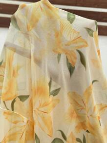 SHEIN Maternity Floral Print Tie Front Camisole Vacation Dress - Yellow - View 7