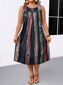 SHEIN LUNE Plus Size Women Casual Mid-Length Dress For Spring And Summer - Multicolor - View 4