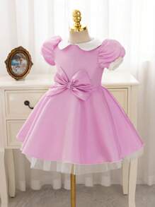 Đầm dạ hội tay bồng chất liệu vàng sáng bóng quyến rũ cho bé gái trẻ thích hợp cho dạ hội, tiệc tùng - Hồng - Xem 4