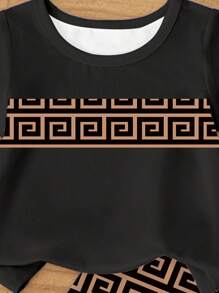 SHEIN Toddler Boys' Casual Creative Geometric Pattern Printed Crew Neck Short Sleeve T-Shirt And Shorts Set - Multicolor - View 5