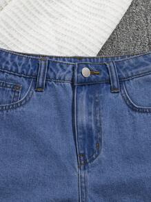 SHEIN شورتات جينز متعددة الألوان عملية متعددة الاستخدامات للمراهقات، مزينة بالخرز وجيوب داخلية
