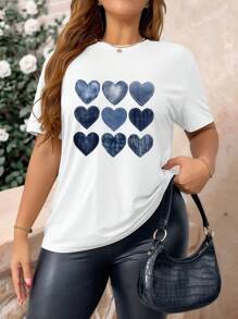 INAWLY Camiseta holgada de manga corta, cuello redondo y estampado de corazones para mujer de talla grande
