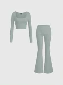 SHEIN Unity 女式休闲紧身长袖上衣和长裤两件套