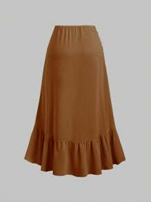 Sweetra Falda de mujer nueva de color burdeos estilo retro con volantes y bajo a diferentes alturas, falda con cintura con cordón y bajo en capas, falda de fiesta, falda estilo bohemio para primavera y verano - Caqui - Ver 2