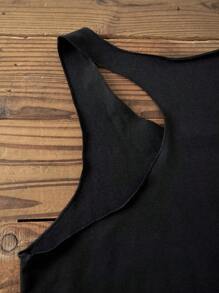 SHEIN LUNE 可爱猫狗爱心图案，支持动物保护和动物救援，女士休闲露背背心，返校季休闲款 - 黑色 - 查看 9