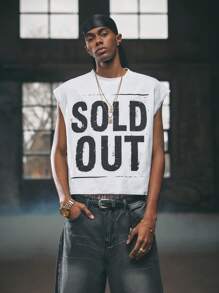 AXEPEAK 宽松男士字母印花圆领背心，街头风格 - 白色 - 查看 3