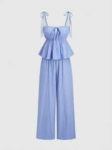 Sweetra Set de 2 piezas Top de tirantes y pantalones casuales de verano a rayas para mujer