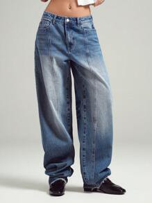 LYSMO Damen Weite Bein Loose Lässig Jeans mit Taschen - Blau - Übersicht 1