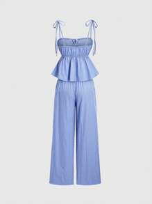 Sweetra Set de 2 piezas Top de tirantes y pantalones casuales de verano a rayas para mujer