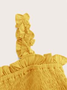 Aveloria Rosie 纯色荷叶边装饰荷叶边下摆连衣裙节日派对连衣裙波西米亚风度假时尚风格，适合夏季春秋季 - 黃色 - 查看 4