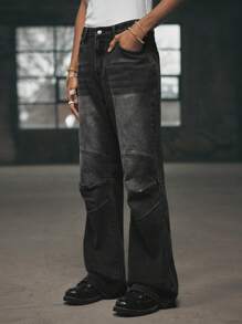 AXEPEAK Pantalones vaqueros de denim versátil y casual con bolsillos acampanados para hombres