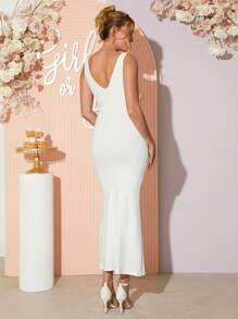 Loomaby Pregnant Women Solid Color Deep V Slim Fit Elegant Sleeveless Dress Maternity Dress