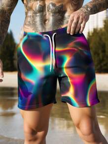 Manfinity Swimmode Men's Casual Simple Beach Shorts, Suitable For Summer Men Swim Trunks Men Swim Trunks Long Men Swim Trunks Matching Men Rave Clothes Men Swim Trunks Bathing Suit - Multicolor - View 5