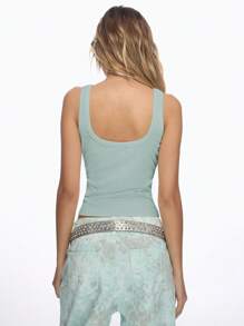 MISSGUIDED Crystal Embellished Ribbed Tank Top Scoop Neck Summer Cami Festival Party Clubbing Sparkly Gem Detail Y2K Fashion Top - Blue - View 2