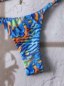 Elavelle Springbreak Women Random Print Spaghetti Strap Sexy Bikini Sets For Summer Beachwear - Multicolor - View 6