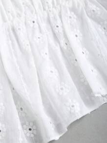 Sweetra French Style New Summer White Lace Babydoll With Cap Sleeves Cinched Waist Women Blouse Top - White - View 5