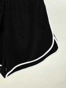 SHEIN LUNE Plus Size Casual Color Contrast Trim Tank Top And Shorts 2 Pieces Set, Summer - Black - View 4