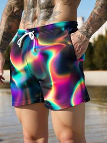 Manfinity Swimmode Men's Casual Simple Beach Shorts, Suitable For Summer Men Swim Trunks Men Swim Trunks Long Men Swim Trunks Matching Men Rave Clothes Men Swim Trunks Bathing Suit - Multicolor - View 4