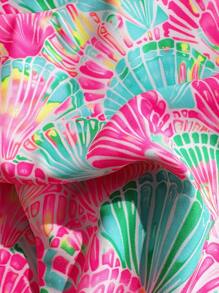 Swim Mod Sexy Halter Triangle Top Shell Decor One Piece Swimwear, Random Tropical Print, Summer Holiday - Multicolor - View 3