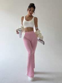 Sovereign Charm Gym yogabyxor med hög stretch för kvinnor, sportbyxor med leopardtryck vid ben - Rosa - Visa 6