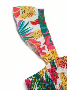 SHEIN LUNE Große Größen Damen gewebtes allover bedrucktes Taillen Urlaubs Sommer Hawaii Kleid