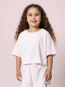 SUMWON Mädchen Terry Zwei-Teiler Set Sommer Loungewear Weicher Frottee Zusammenpassendes Outfit Lässiger Freizeitanzug Athletischer Komfort Tragen Strandüberwurf Set