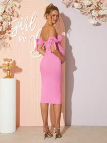 Loomaby Maternity Solid Color Off-Shoulder Fitted Elegant Dress