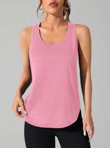 Seamluxe SHEIN Sport 纯色无袖运动T恤，简约时尚，适合夏季 - 粉色 - 查看 5