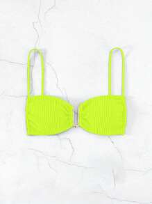 SHEIN Swim Summer Vacation Beach Spaghetti Strap Bikini Top - Lime Green - View 3