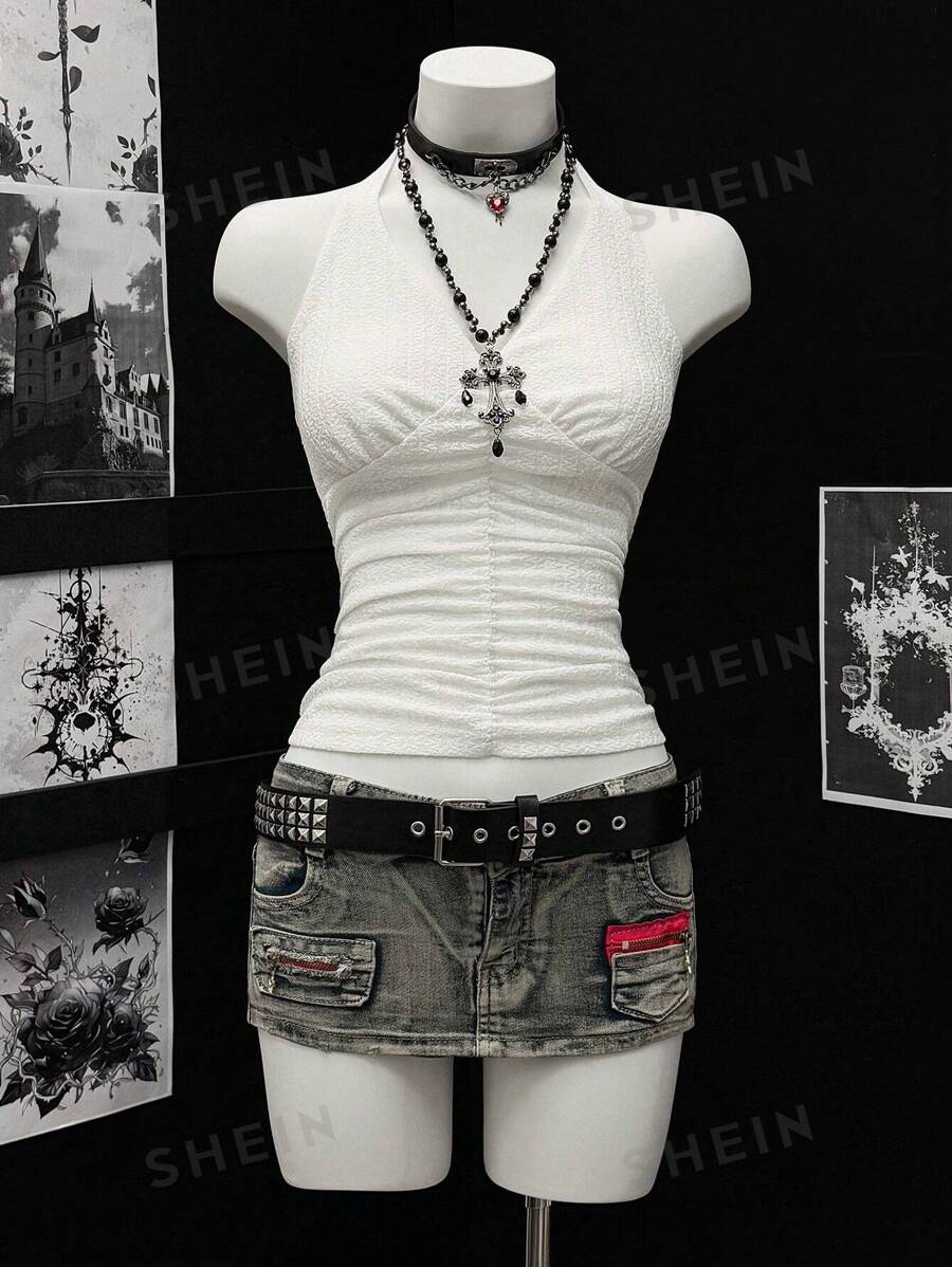 EgrlEra Top de tirantes finos con escote en V sexy, top de cami ajustado con drapeado para mujer