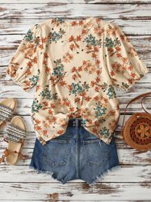 INAWLY Blusa da donna oversize con stampa casuale, scollo a V, maniche a palloncino