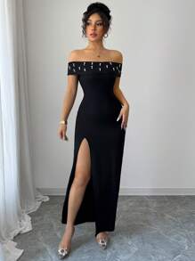 Chiquease Women Off Shoulder Solid Color Dress, Simple & Fashionable, Suitable For Summer - Black - View 7