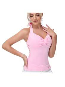 INAWLY Top halter con lazo rosa y espalda descubierta - Rosa - Ver 3