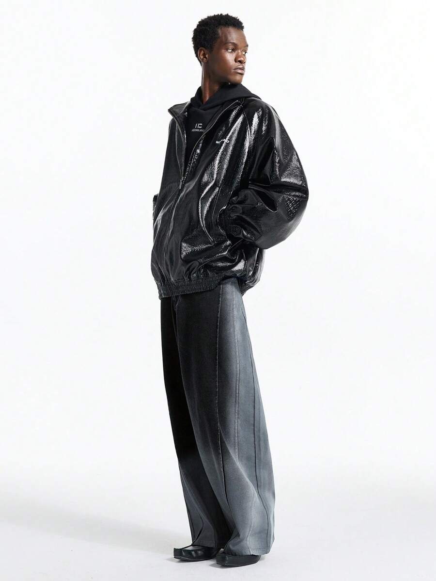 NEON BLANC Men's Woven Loose Fit Gradient Grey Street Fashion Denim Jeans, Streetwear Edition - Dark Grey - View 1