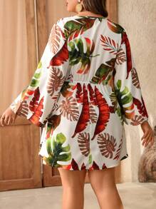 SHEIN Clasi Plus Size Casual Resort Beach V-Neck Ruffle Sleeve Dress - Multicolor - View 2