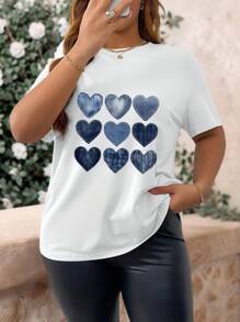 INAWLY Camiseta holgada de manga corta, cuello redondo y estampado de corazones para mujer de talla grande