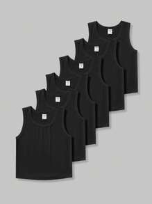 SHEIN Áo thun cổ tròn trơn 6 chiếc cho bé trai Young Boys - màu đen - Xem 2