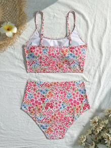Swim Mod Floral Printed Cami & Tankini Swimwear Set For Summer Beach Vacation - Multicolor - View 2