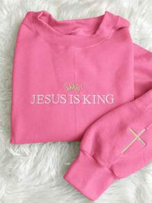 INAWLY Autumn And Winter Women's Sweatshirt/Jesus Is King/Christian Faith/Embroidered Women's Casual Round Neck Sweatshirt Graduation,Back To School,Graduation,Teacher,Back To School Pullover Fall