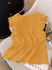 Breezaya Plus Size V-Neck Solid Color Cap Sleeve Blouse, Simple Fashion Suitable For Summer - Yellow - View 2