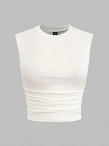 Sweetra Canotta donna casual, aderente, senza maniche, in maglia elastica, versatile, di taglia comoda