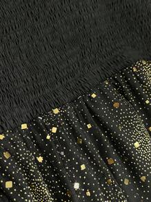 Elenzga Plus Size Patchwork Foil Mesh Extra Long Dress