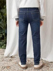 SHEIN Tween Boys' Casual Distressed Tapered Denim Jeans - Dark Wash - View 2