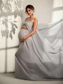 SHEIN Abito premaman in maglia monocolore, elegante mini abito tubo trasparente per servizio fotografico in gravidanza
